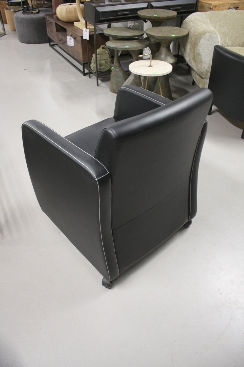 Eetkamerstoel zwart kunstleder met wieltjes - Afbeelding 4