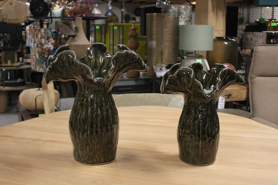 Set van 2 donkergroene vazen