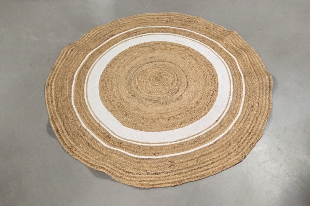 Vloerkleed Jute naturel - wit Ø130