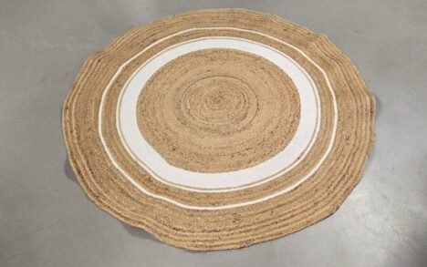 Vloerkleed Jute naturel - wit Ø130