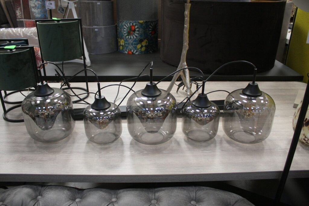 Hanglamp 5 lichts rookglas