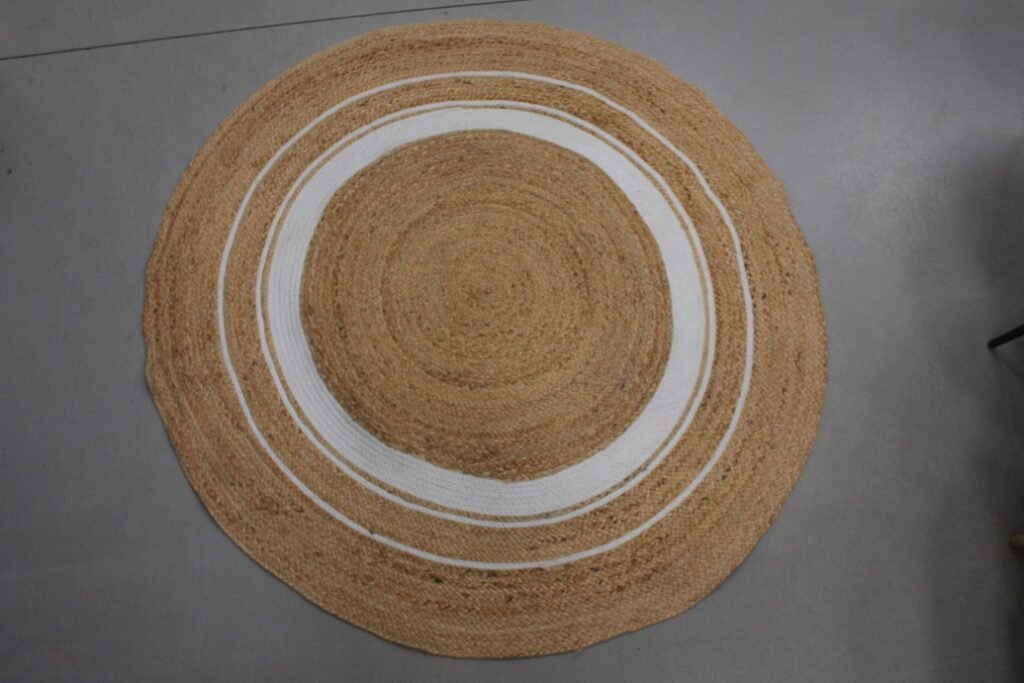 Vloerkleed jute naturel / wit Ø100