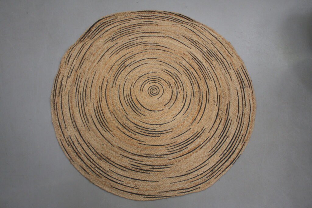 Vloerkleed Jute naturel / zwart Ø100