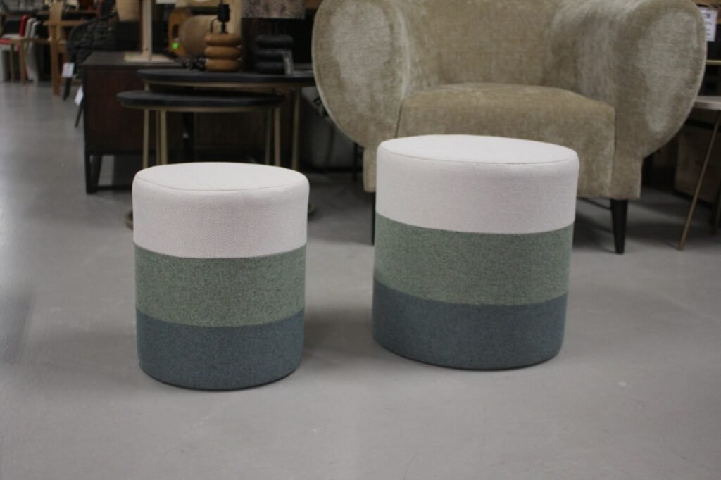 Poef rond stof groen (set van 2)