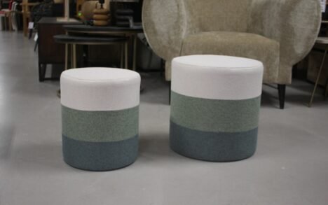 Poef rond stof groen (set van 2)