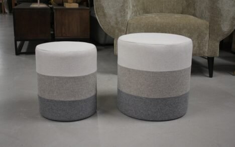 Poef rond stof grijs (set van 2)