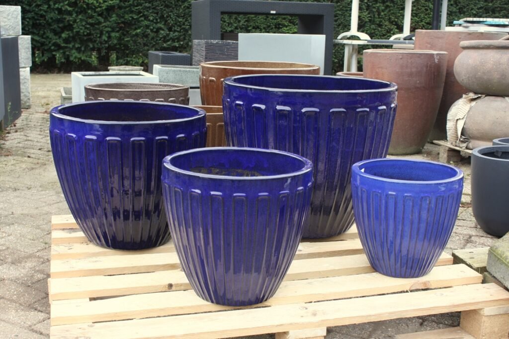 Bloempot geglazuurd blauw Ø58