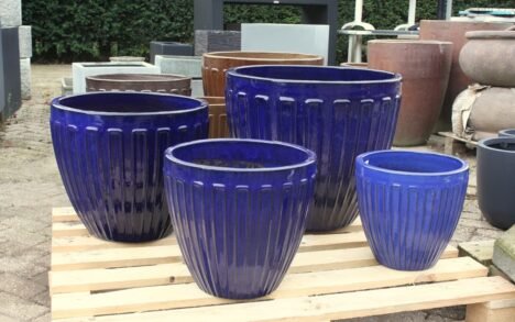 Bloempot geglazuurd blauw Ø58