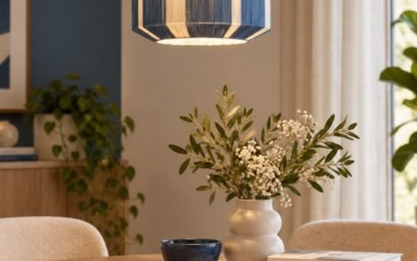 Hanglamp KOZANA creme + blauw Light & Living Ø48x55
