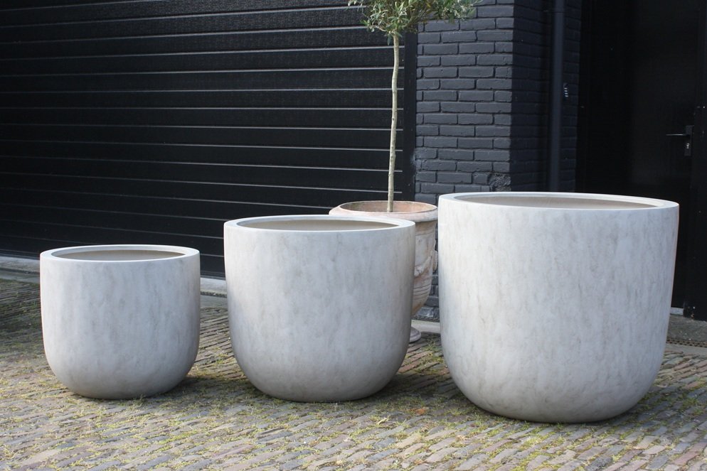Bloempot Sydney Egg Pot Fiberstone zand Ø65