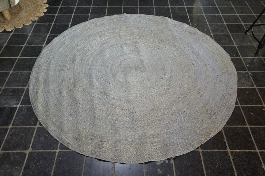 Vloerkleed Jute grijs / blauw Ø200