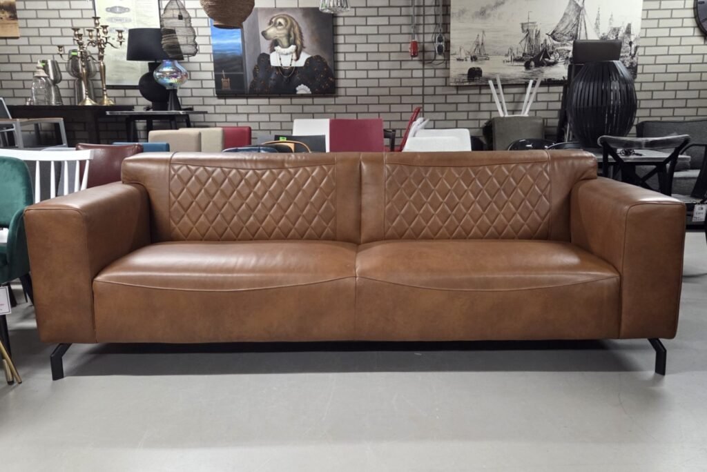 Bank echt leer bruin 245 cm.
