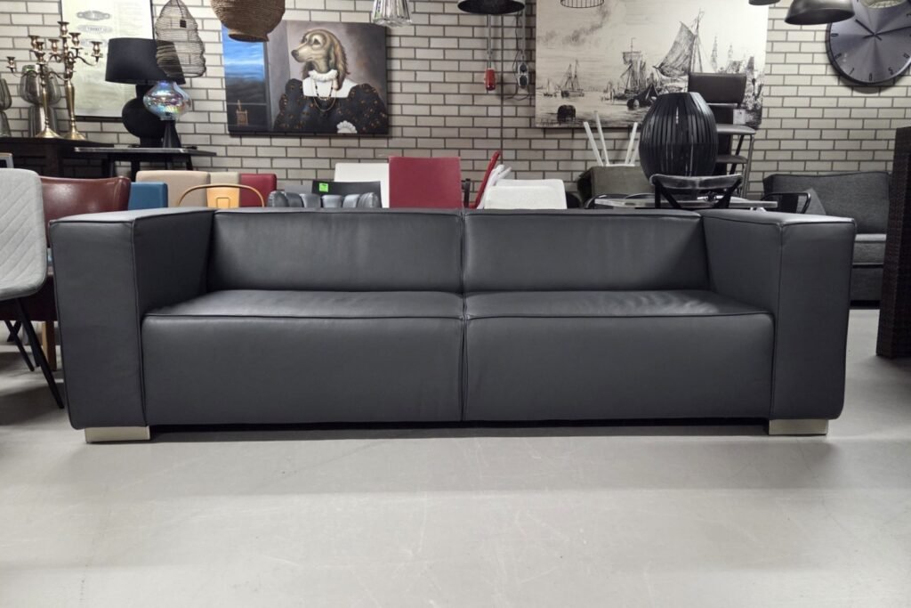 Bank echt leer antraciet 248 cm.