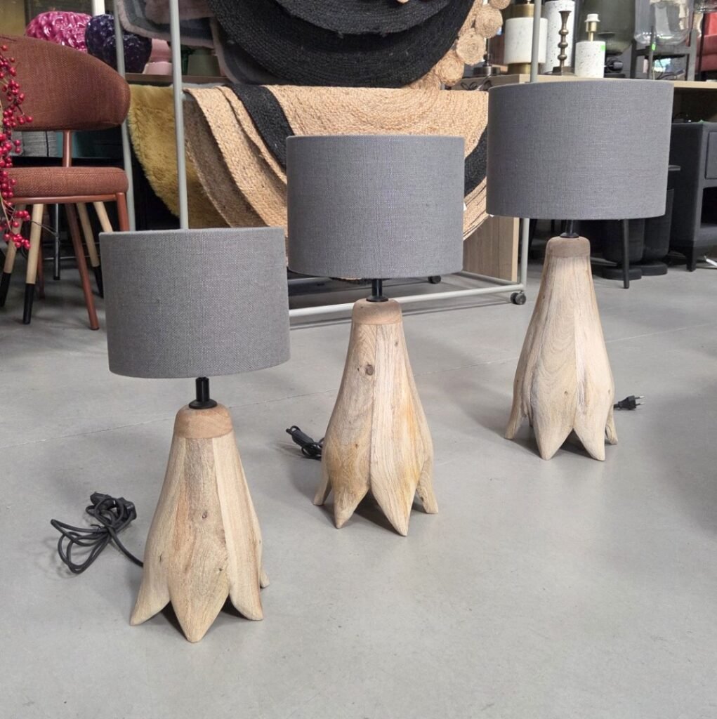 Tafellamp hout & stof Ø30