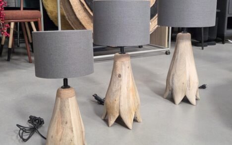 Tafellamp hout & stof Ø30
